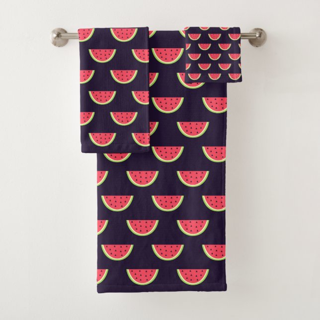 Neon Watermelon on Purple Pattern Bath Towel Set (Insitu)