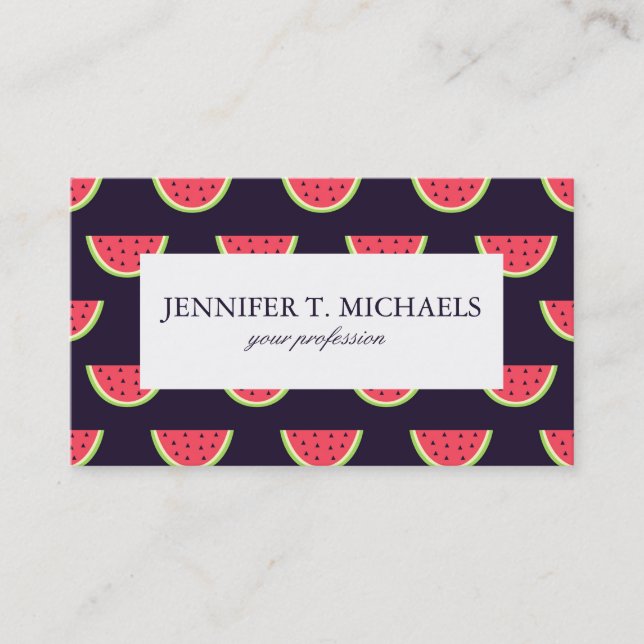 Neon Watermelon on Purple Pattern Business Card (Front)