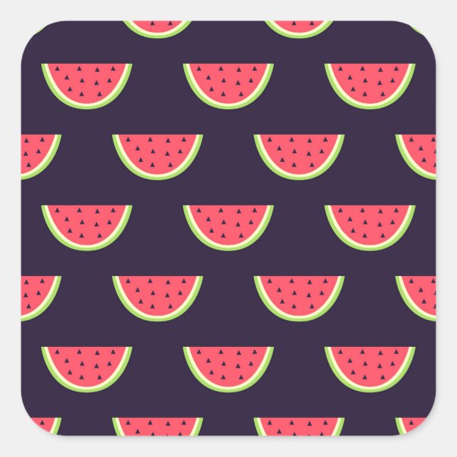 Neon Watermelon on Purple Pattern Square Sticker (Front)