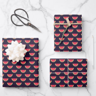 Neon Watermelon on Purple Pattern Wrapping Paper Sheet