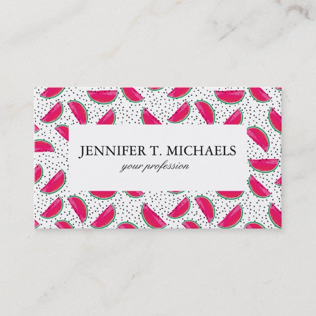 Neon Watermelon on Seeds Pattern Business Card (Front)
