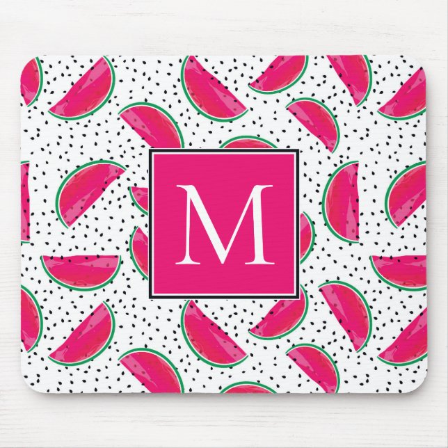 Neon Watermelon on Seeds Pattern Mouse Pad (Front)