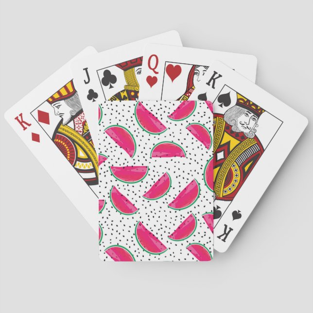 Neon Watermelon on Seeds Pattern Playing Cards (Back)