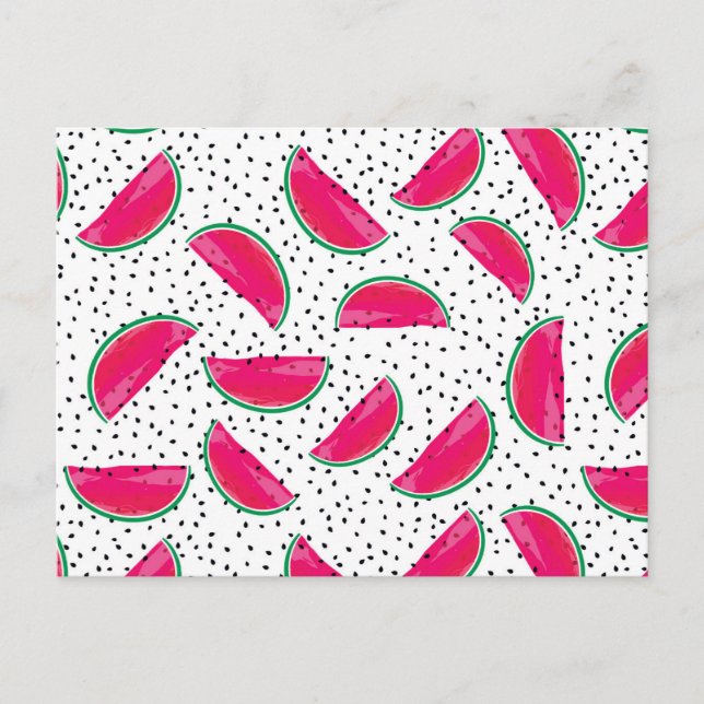 Neon Watermelon on Seeds Pattern Postcard (Front)