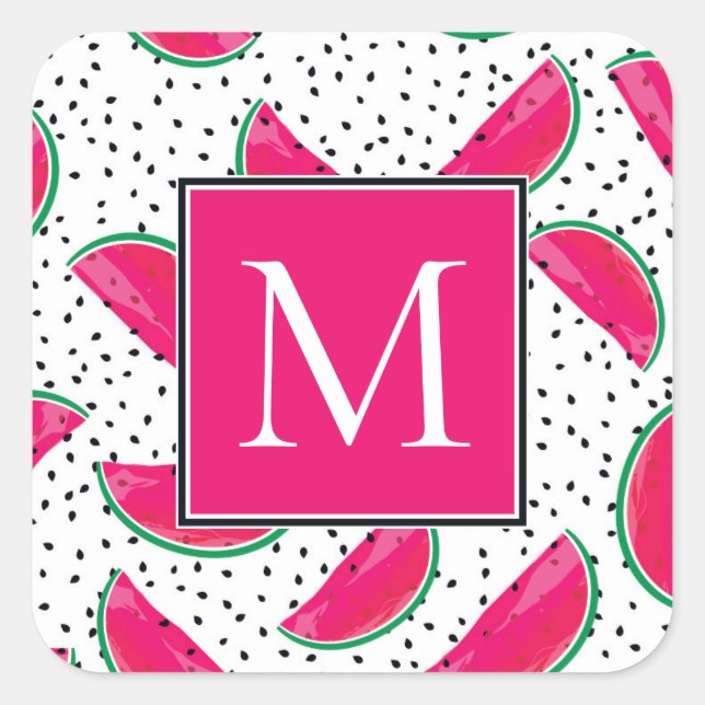 Neon Watermelon on Seeds Pattern Square Sticker (Front)