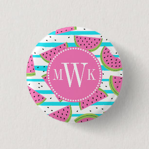 Neon Watermelon on Stripes Pattern 1 Inch Round Button