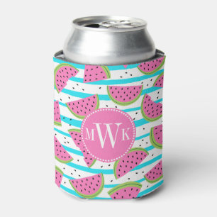 Neon Watermelon on Stripes Pattern Can Cooler