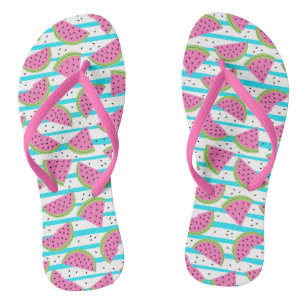 Neon Watermelon on Stripes Pattern Flip Flops