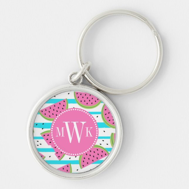 Neon Watermelon on Stripes Pattern Keychain (Front)