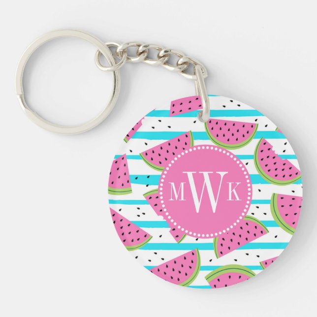 Neon Watermelon on Stripes Pattern Keychain (Front)