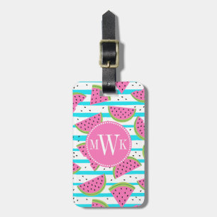 Neon Watermelon on Stripes Pattern Luggage Tag