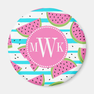 Neon Watermelon on Stripes Pattern Magnet