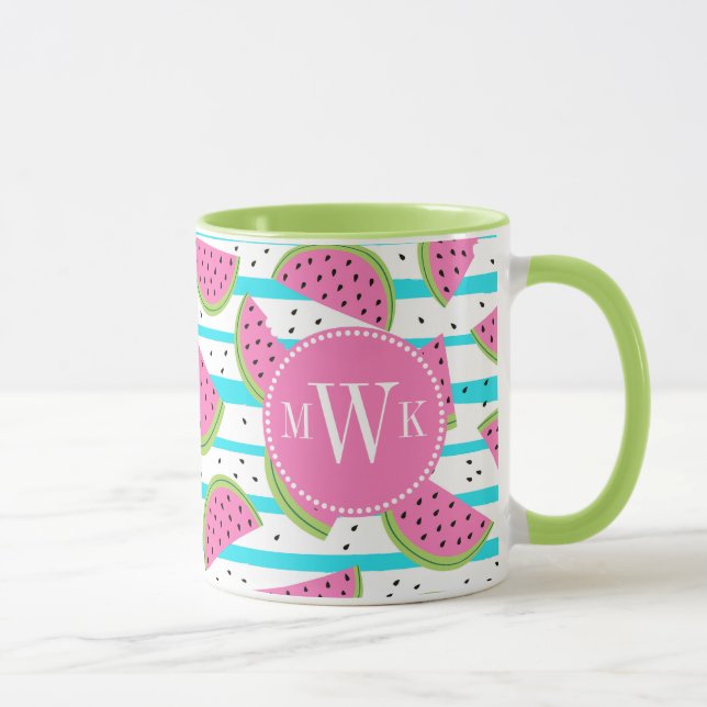 Neon Watermelon on Stripes Pattern Mug (Right)