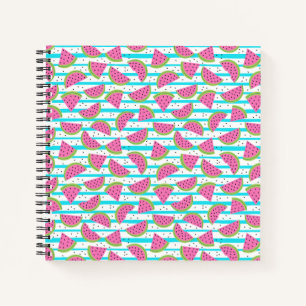 Neon Watermelon on Stripes Pattern Notebook