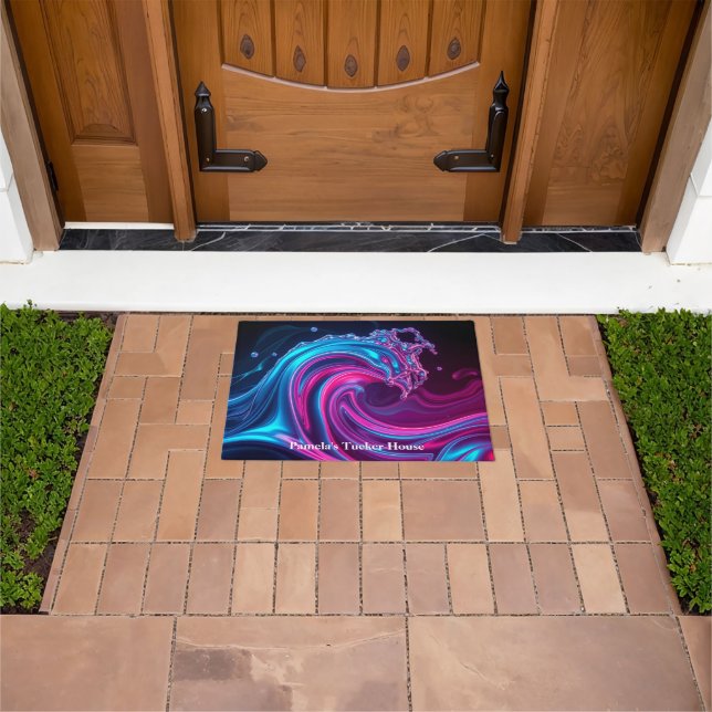Neon Wave Futuristic Cyberpunk Gaming  Doormat (Outdoor)