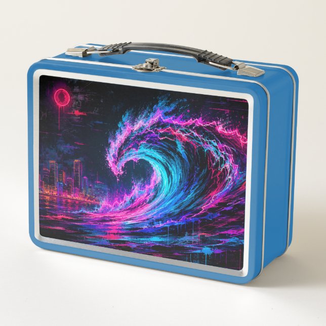 Neon Wave Ocean Water Metal Lunch Box (Front)