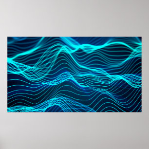Neon waves of numerous abstract lines and rows com poster