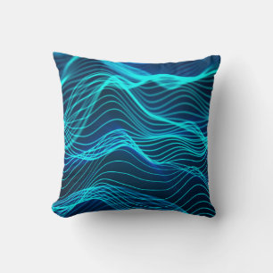 Neon waves of numerous abstract lines and rows com throw pillow