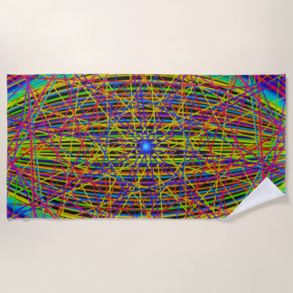 Neon Web Fractal Beach Towel