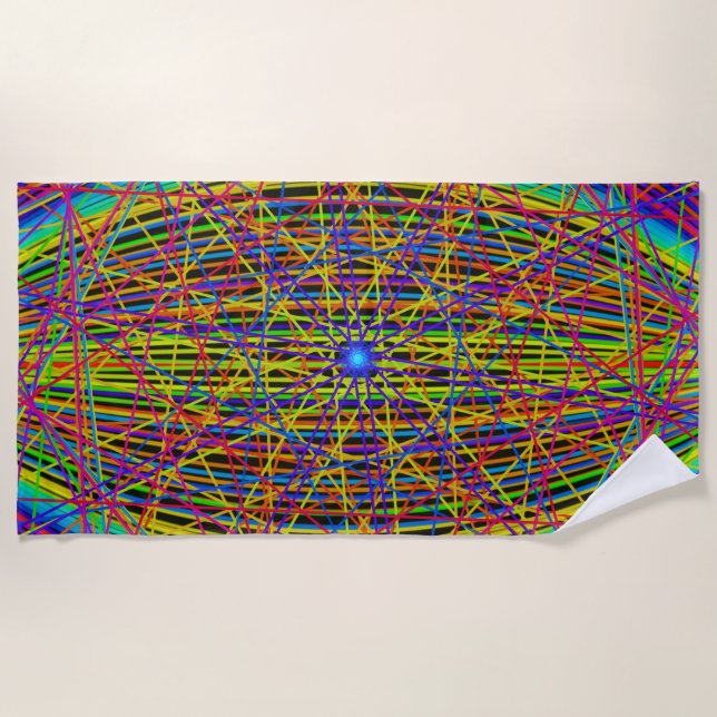 Neon Web Fractal Beach Towel (Front)