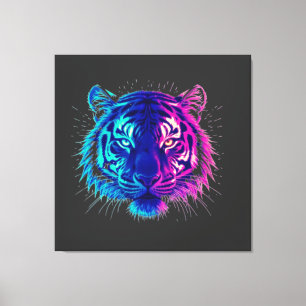 Neon White Tiger – Glowing Cyberpunk Wildlife Art Canvas Print
