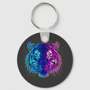 Neon White Tiger – Glowing Cyberpunk Wildlife Art Keychain