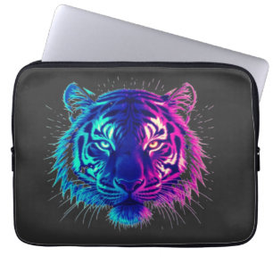 Neon White Tiger – Glowing Cyberpunk Wildlife Art Laptop Sleeve
