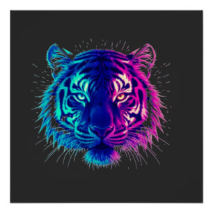 Neon White Tiger – Glowing Cyberpunk Wildlife Art Poster