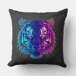 Neon White Tiger – Glowing Cyberpunk Wildlife Art Throw Pillow