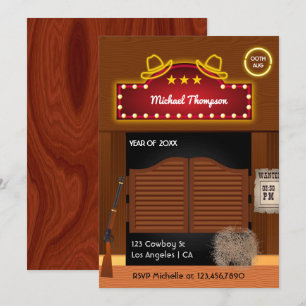 Neon Wild West Cowboy themed Graduation Party Invi Invitation