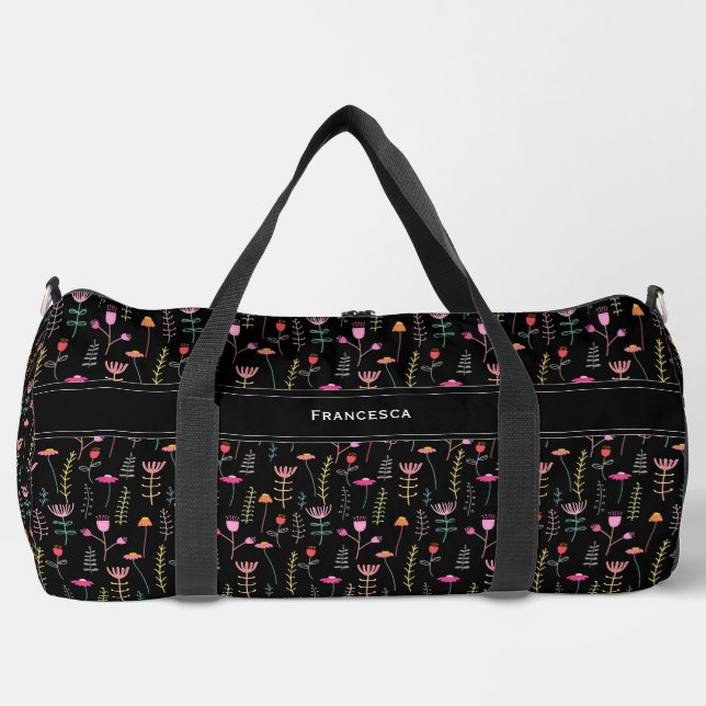 Neon Wildflowers, custom monogram  Duffle Bag (Front)