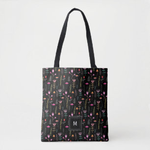 Neon Wildflowers on Black, Tote Bag