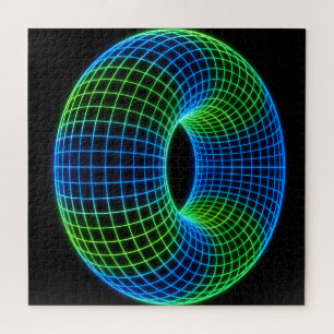 Neon Wireframe Torus Jigsaw Puzzle