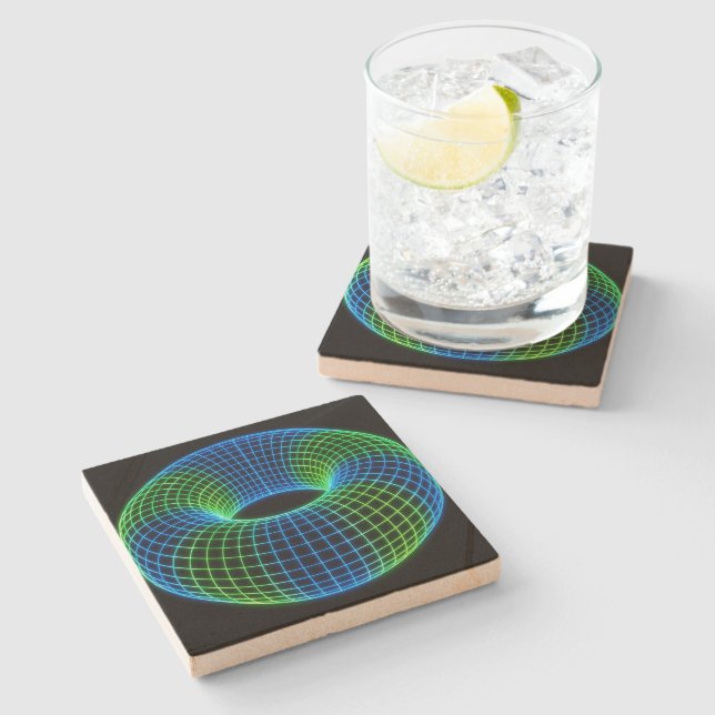 Neon Wireframe Torus Stone Coaster (Side)
