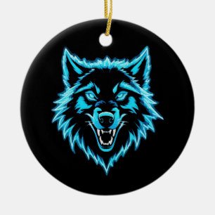 Neon Wolf Ceramic Ornament