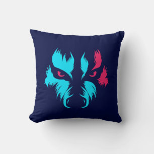 Neon Wolf Face Throw Pillow