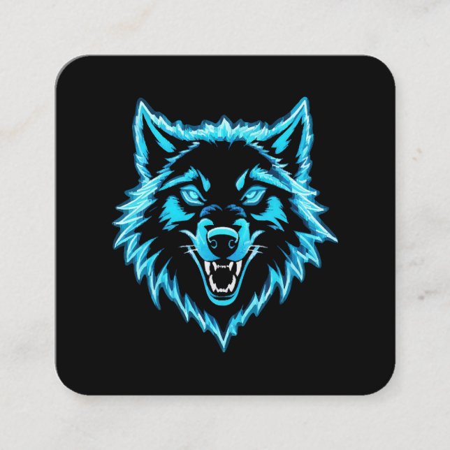 Neon Wolf Square Business Card (Front)