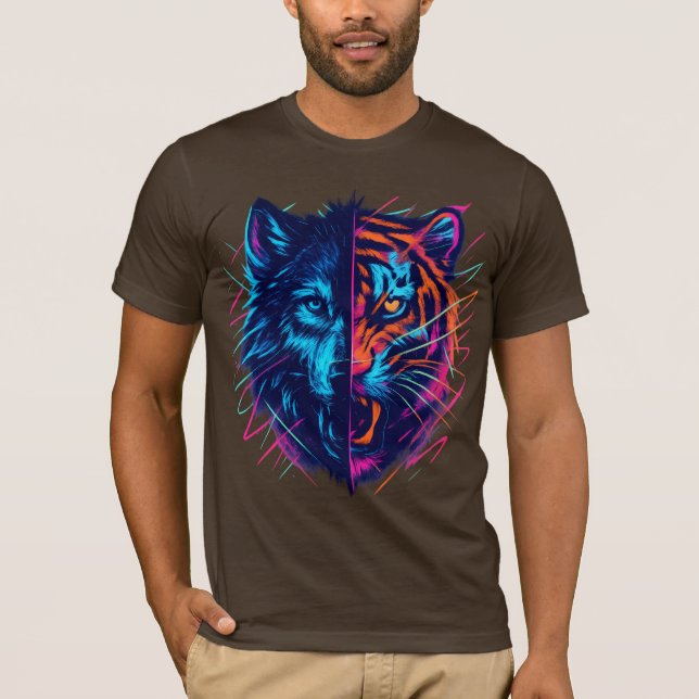 Neon Wolf Tiger Split Art T-Shirt (Front)