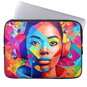 Neon Woman Dreams Digital Art Laptop Sleeve