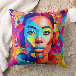 Neon Woman Dreams Digital Art  Throw Pillow