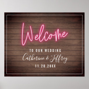 Neon Wood Plank Wedding Welcome Poster
