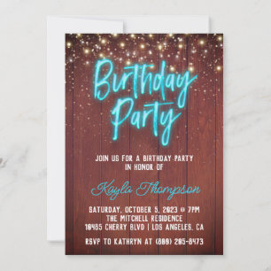 Neon Wooden Wall Anniversaire Fête Invitation