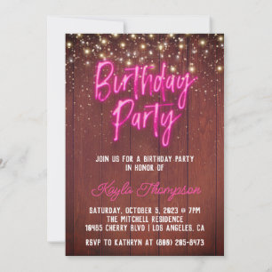 Neon Wooden Wall Anniversaire Fête Invitation