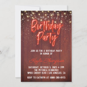 Neon Wooden Wall Birthday Party Invitation