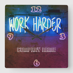 Neon Work Harder Office Staff Room Personalized Square Wall Clock
