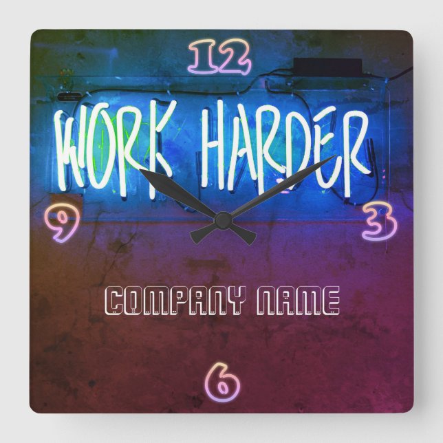 Neon Work Harder Office Staff Room Personalized Square Wall Clock (Front)