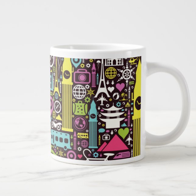 Neon World Icons Pattern Large Coffee Mug (Right)
