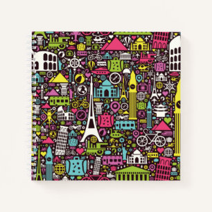 Neon World Icons Pattern Notebook