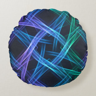 Neon Woven Light Ribbons Abstract Fusion Design Round Pillow