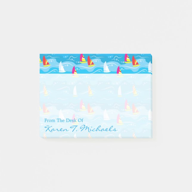 Neon Yacht Pattern | Add Your Name Post-it Notes (Front)